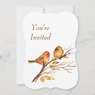 Aquarell Braune Rote Goldene Vögel Hochzeits Einla Einladung