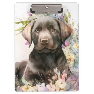 Aquarell-Braunlabrador Retriever und Blumen Klemmbrett