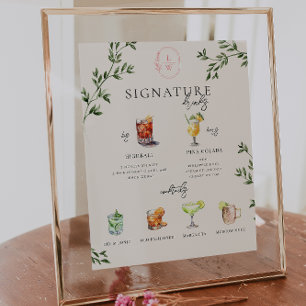 Aquarell Braut & Bräutigam Signature Drink Bar Poster