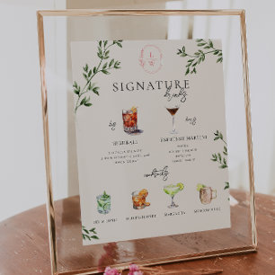 Aquarell   Braut & Bräutigam Signature Drink Bar Poster