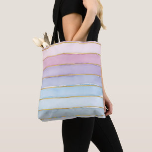 Aquarell breite Streifen Blau Lila Pink Sommerzeit Tasche