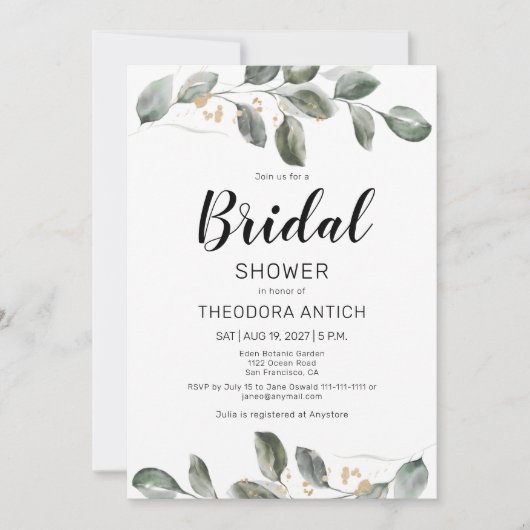 Aquarell Bridal Dusche Einladung (Vorderseite)