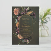 Aquarell Brillante Blume Gold Bridal Einladung (Stehend Vorderseite)