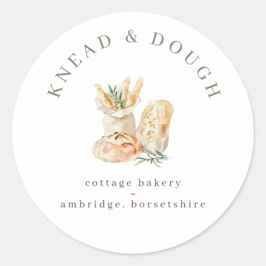 Aquarell-Brot-Cottage-Bäckerei  Runder Aufkleber (Vorderseite)