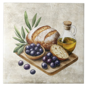 Aquarell Brot Oliven Toskana Faux Textur  Fliese