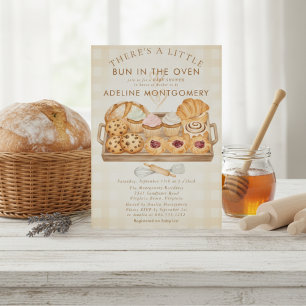 Aquarell Brötchen im Ofen Bäckerei Baby Shower Einladung