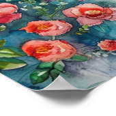 Aquarell-Brücke-Garten-Blumen Poster (Ecke)