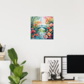 Aquarell-Brücke-Garten-Blumen Poster (Heimbüro)