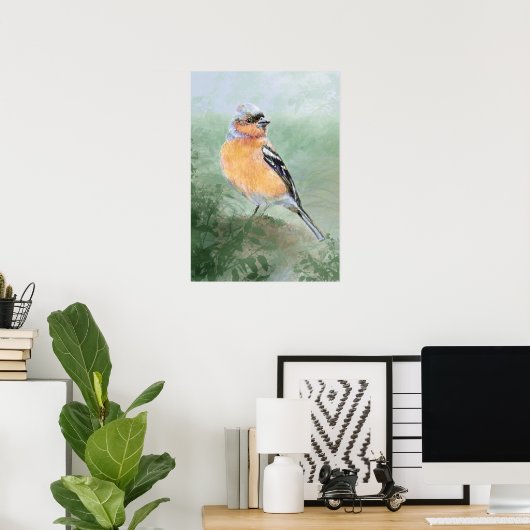 Aquarell Buchfink Vogel Naturkunst Poster (Heimbüro)