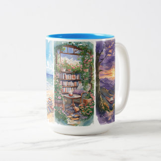 Aquarell-Buchliebhaber-Tasse, gemütliches Geschenk Zweifarbige Tasse
