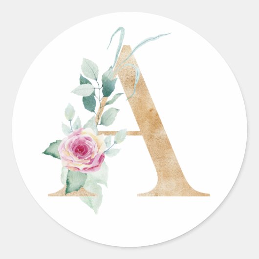Aquarell Buchstabe A mit Rosen Runder Aufkleber (Vorderseite)