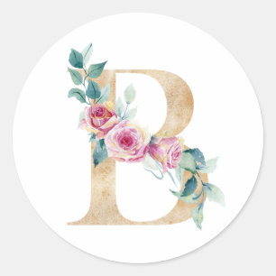 Aquarell Buchstabe B mit Rosen  Runder Aufkleber