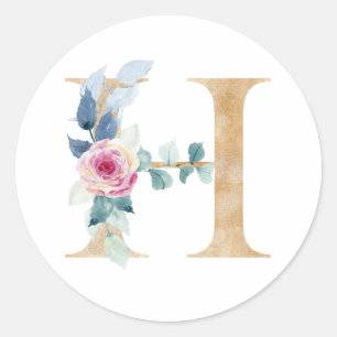 Aquarell Buchstabe H mit Rosen Runder Aufkleber