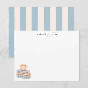 Aquarell Buchstapel und Kaffeetasse personalisiert Mitteilungskarte