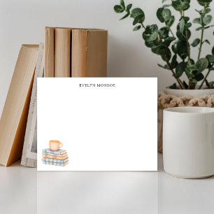 Aquarell Buchstapel und Kaffeetasse Personalisiert Mitteilungskarte