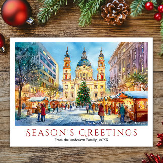 Aquarell Budapest Basilika Weihnachtsmarkt Feiertagspostkarte