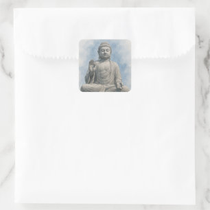 Aquarell-Buddha-Statue Zen – Spiritueller Dekor Quadratischer Aufkleber