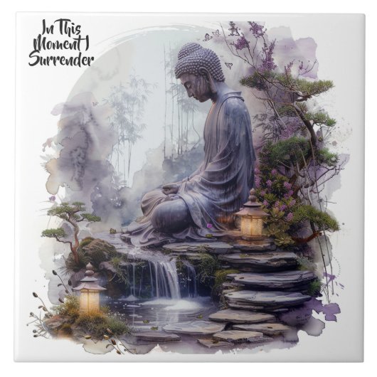 Aquarell Buddha Surrender Keramik Tile Fliese (Vorderseite)