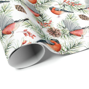 Aquarell Bulfinch Kiefernzapfen Weihnachten Feiert Geschenkpapier