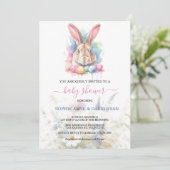Aquarell Bunny Eggs Wildblumen Kinderdusche Einladung (Stehend Vorderseite)