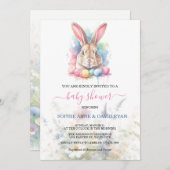 Aquarell Bunny Eggs Wildblumen Kinderdusche Einladung (Vorne/Hinten)