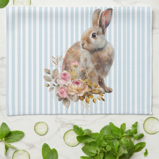 Aquarell Bunny Rose Küchentücher (Gefaltet)