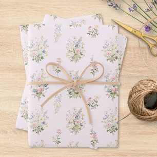 Aquarell Bunt Blumengarten Floralmuster Geschenkpapier Set