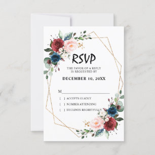 Aquarell Burgund Navy Blau Floral Geometrisch RSVP Karte