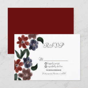 Aquarell Burgunder Blau Vintage Floral Kraft RSVP Einladung