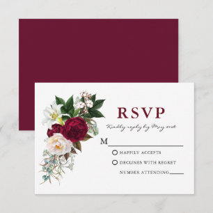 Aquarell-Burgunder-Blumen-Grün-RSVP RSVP Karte