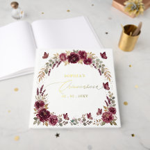 Aquarell-Burgunder-Rosé-Blüten-Quinceañera