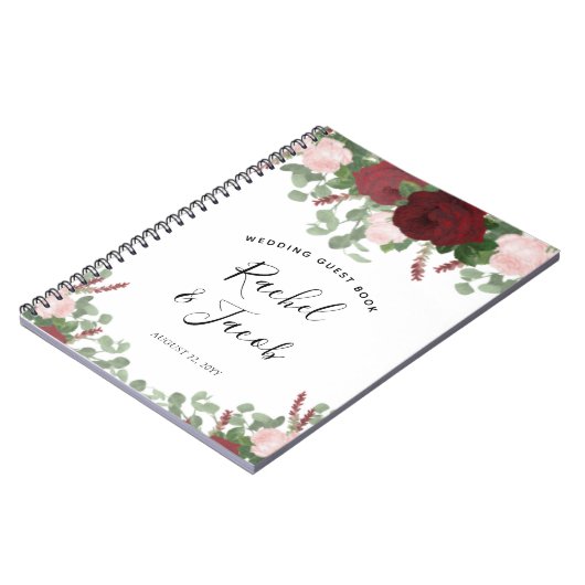 Aquarell-Burgunderrosa Blumenhochzeits-Gast-Buch Notizblock (Linke Seite)