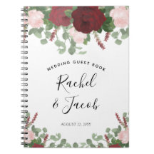 Aquarell-Burgunderrosa Blumenhochzeits-Gast-Buch