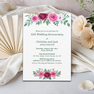 Aquarell-Burgunderrosen 55. Hochzeitstag Einladung