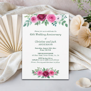 Aquarell-Burgunderrosen 65. Hochzeitstag Einladung