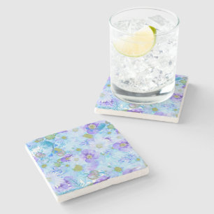 Aquarell-Busch-Wildblume Romantisch Blau Steinuntersetzer