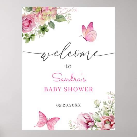 Aquarell Butterfly Babydusche Willkommen Poster (Vorne)