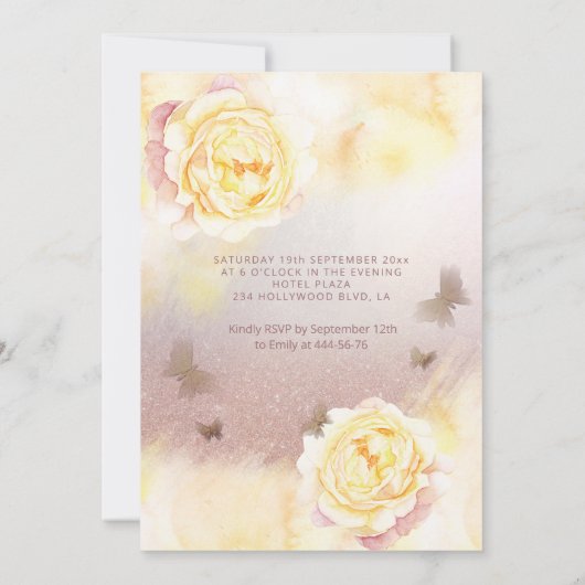 Aquarell Butterfly Blütenpeony, süß 16 Einladung (Rückseite)