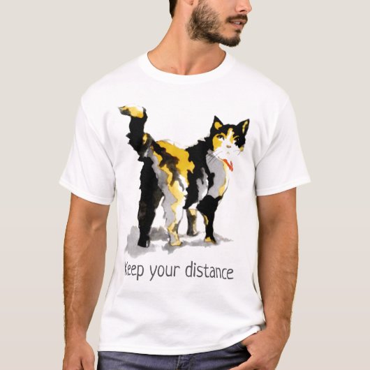 Aquarell Calico Katze "Behalt deine Entfernung" T-Shirt (Vorderseite)