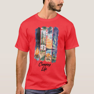 Aquarell-Camping-Naturszene Familie T-Shirt