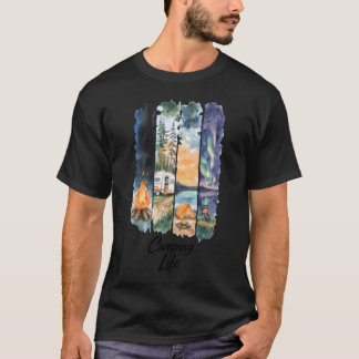 Aquarell-Camping-Naturszene Familie T-Shirt