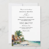 Aquarell Cancun Mexiko Strand QR-Code Hochzeit Einladung (Vorderseite)