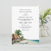 Aquarell Cancun Mexiko Strand QR-Code Hochzeit Einladung (Stehend Vorderseite)