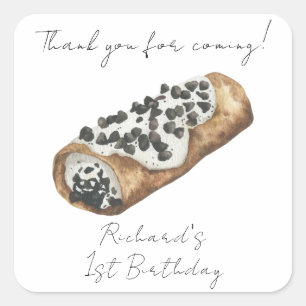 Aquarell Cannoli 1. Geburtstag Danke Quadratischer Aufkleber
