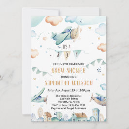 Aquarell Cartoon Flugzeuge Kinderdusche Einladung