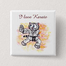 Aquarell Cartoon Karate Kitten Kampfgeist Button