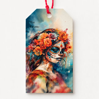 Aquarell Catrina Dia de los Muertos Zucker-Schädel Geschenkanhänger
