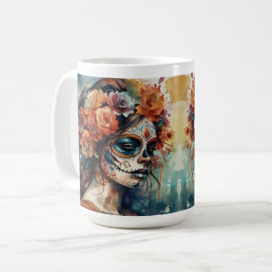Aquarell Catrina Dia de los Muertos Zucker-Schädel Kaffeetasse