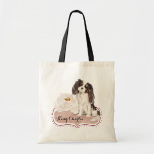 Aquarell Cavalier King Charles Spaniel mit Rose Tragetasche