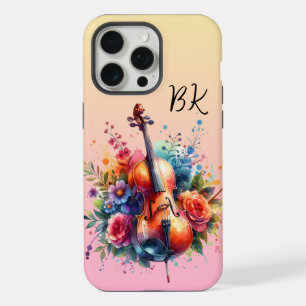 Aquarell Cello und Blumen Personalisiert iPhone 15 Pro Max Hülle